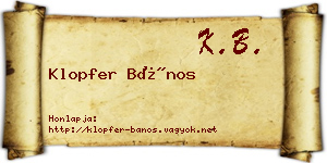 Klopfer Bános névjegykártya